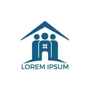 Topluluk ev logo tasarımı. Ev ve insanlar vektör simgesi.