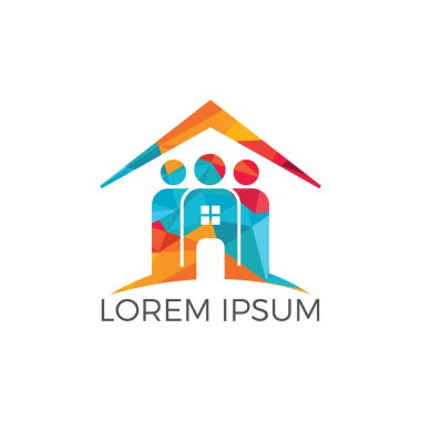 Topluluk ev logo tasarımı. Ev ve insanlar vektör simgesi.