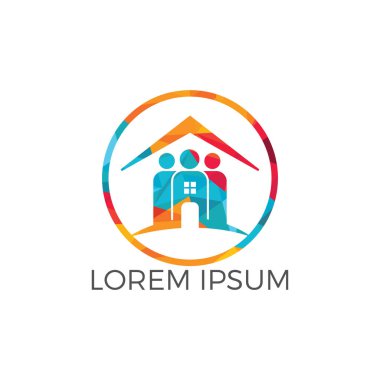 Topluluk ev logo tasarımı. Ev ve insanlar vektör simgesi.