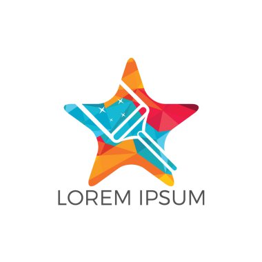 Temizlik şirket logo tasarımı. Süpürge ve temizlik hizmeti Logo tasarımı yıldız. 