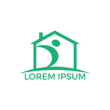 Evde bakım logo vektör logo tasarımı. Vektör adam ve ev logo kavramı. 
