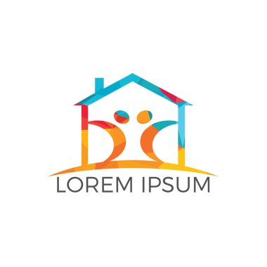 Mutlu aile ev logo tasarımı. Yaratıcı soyut karakter Müstakil Ev sembolü Logo tasarımı.