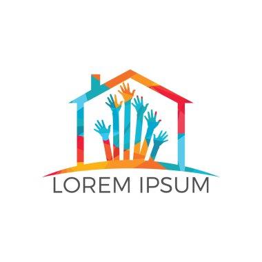 Yetim çocuk ev logo tasarımı. Çocuk Bakımı eğitim ve evlat edinme vektör logo tasarımı ebeveynlik.