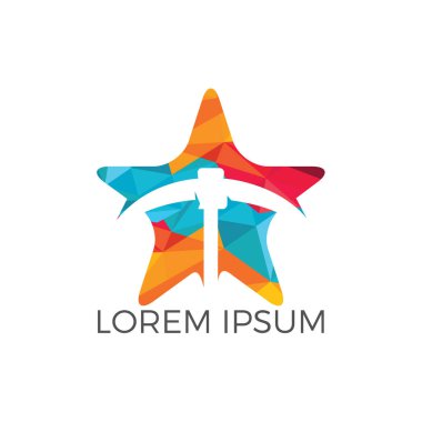 Kazma ve logo tasarımı madencilik yıldız. Madencilik Sanayi logo tasarım şablonu.