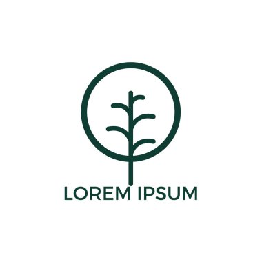Yapraklı ağaç logo tasarımı. Minimalist yeşil ağaç logo simge.