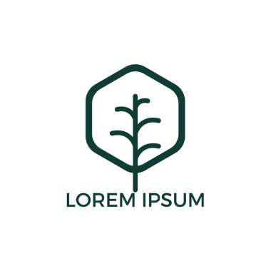 Yapraklı ağaç logo tasarımı. Minimalist yeşil ağaç logo simge.