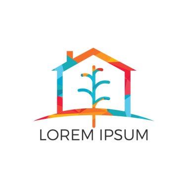 Ev ve ağaç yaprak minimalist vektör logosu. Eko ev konsepti. Çağdaş çizgi vektör çizim.