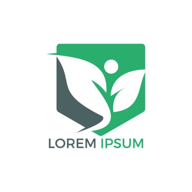 Sağlık insan vektör logo tasarımı. Yeşil yaşam logo sinyali. Soyut doğa logo simge vektör tasarımı. Sağlıklı çevre gıda, ekoloji, spa, iş, diyet, yoga, çevre günü vektör logosu.