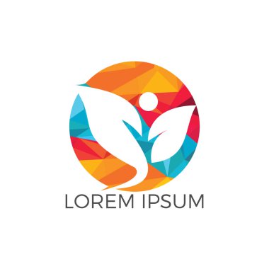 Sağlık insan vektör logo tasarımı. Yeşil yaşam logo sinyali. Soyut doğa logo simge vektör tasarımı. Sağlıklı çevre gıda, ekoloji, spa, iş, diyet, yoga, çevre günü vektör logosu.