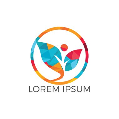 Sağlık insan vektör logo tasarımı. Yeşil yaşam logo sinyali. Soyut doğa logo simge vektör tasarımı. Sağlıklı çevre gıda, ekoloji, spa, iş, diyet, yoga, çevre günü vektör logosu.