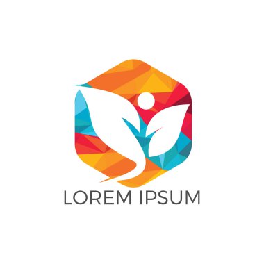 Sağlık insan vektör logo tasarımı. Yeşil yaşam logo sinyali. Soyut doğa logo simge vektör tasarımı. Sağlıklı çevre gıda, ekoloji, spa, iş, diyet, yoga, çevre günü vektör logosu.