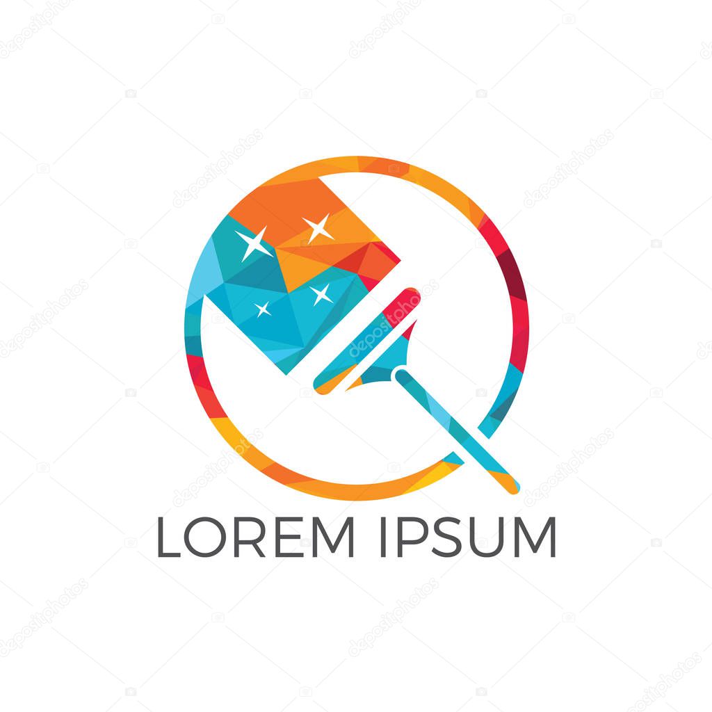 Broom cleaning services logo design. Home cleaning company logo design.