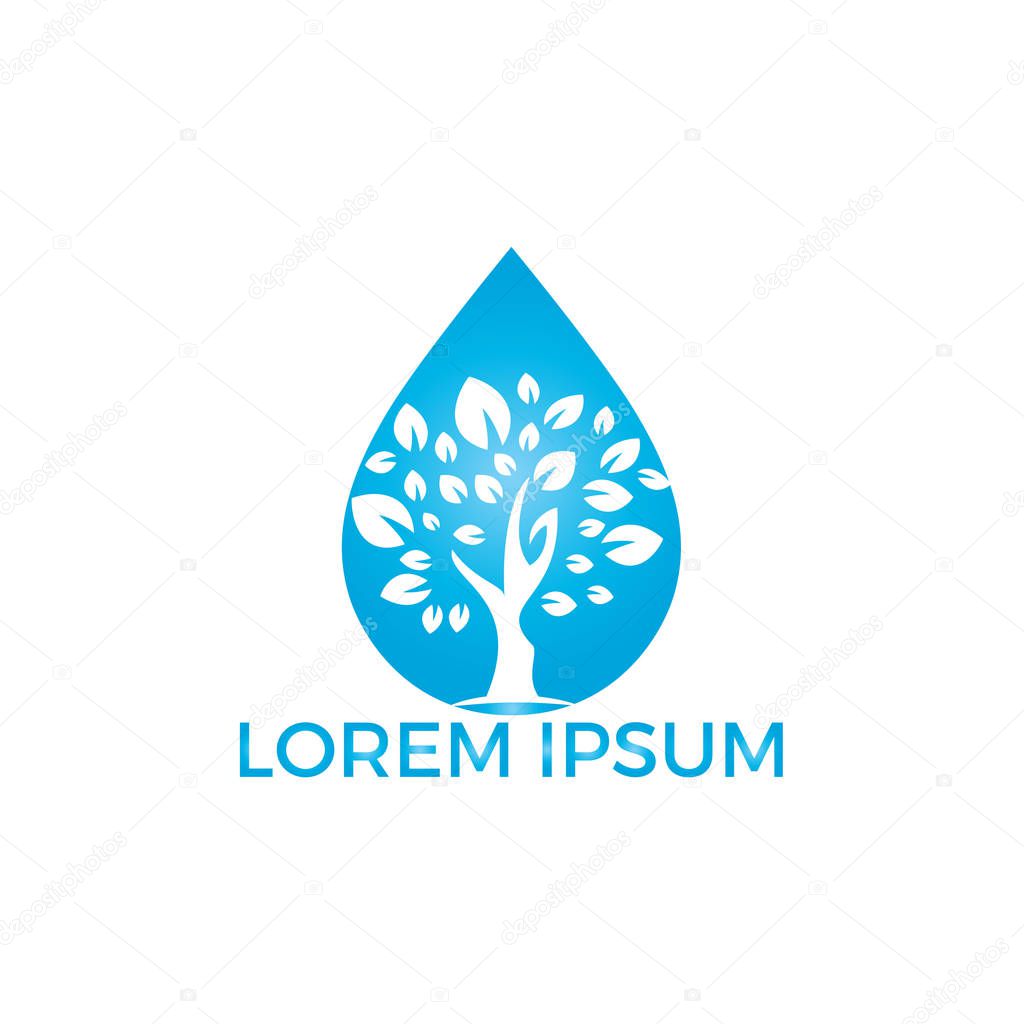 Water drop with tree icon vector logo design. Logo of energy. Renewable green energy logo design template. Nature tech sign.