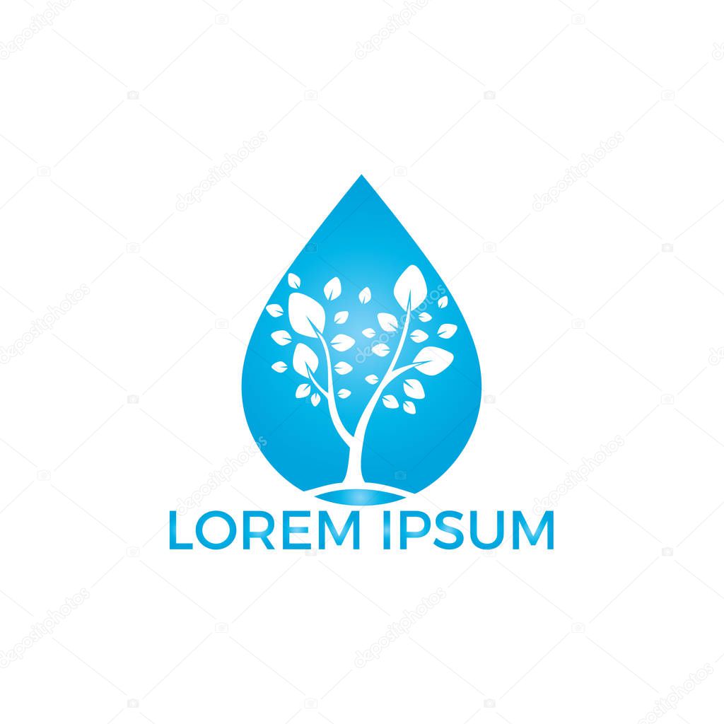 Water drop with tree icon vector logo design. Logo of energy. Renewable green energy logo design template. Nature tech sign.