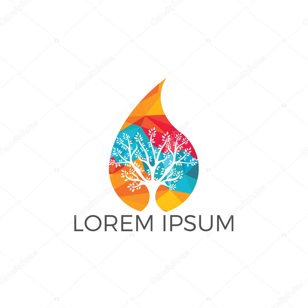 Water drop with tree icon vector logo design. Logo of energy. Renewable green energy logo design template. Nature tech sign.
