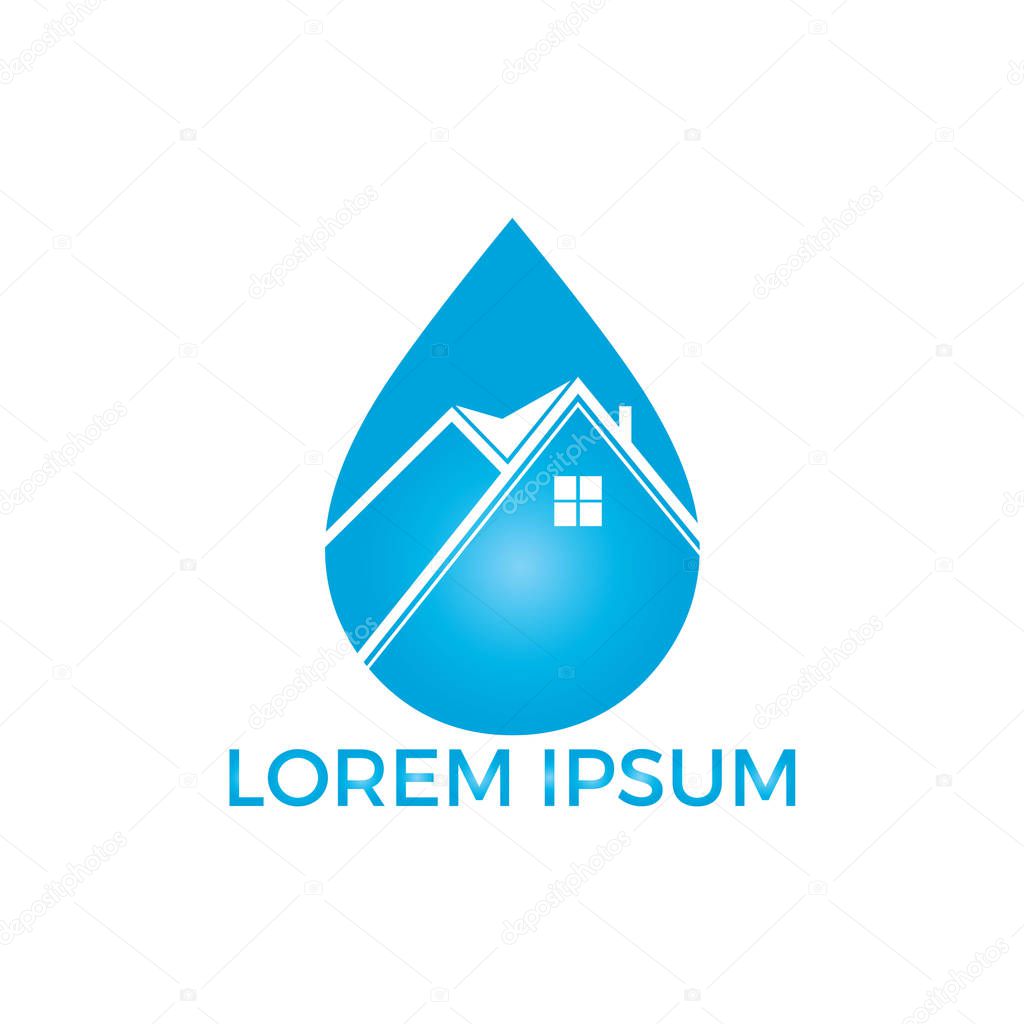 Blue water drop home logo design. Modern cleaning service logo design idea.