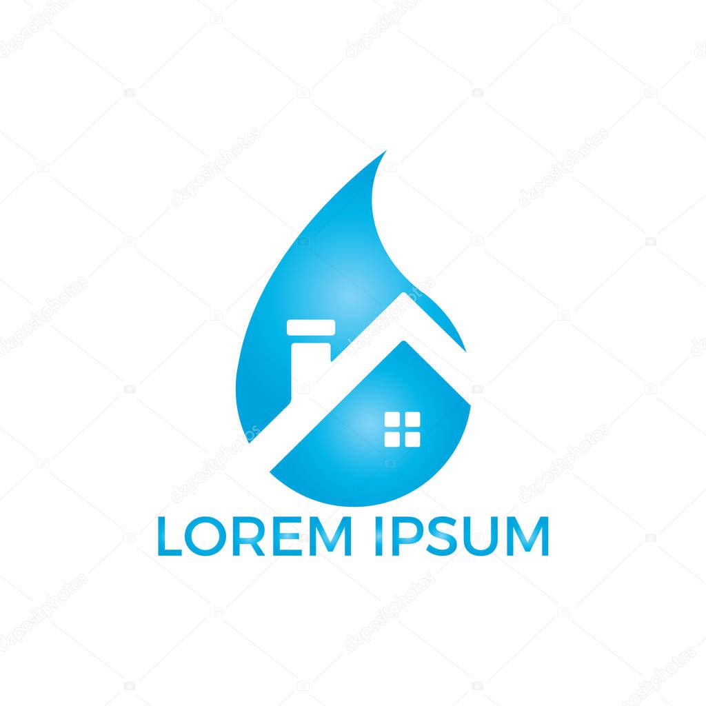 Blue water drop home logo design. Modern cleaning service logo design idea.