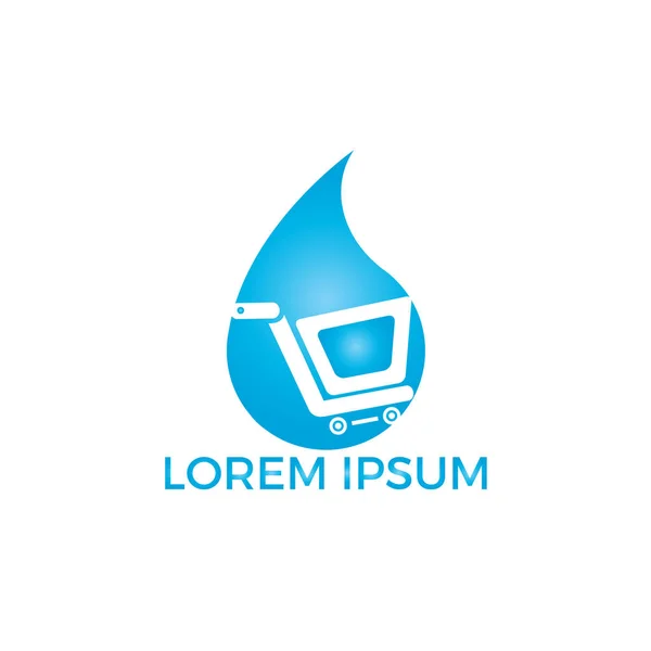 Online Water Store Logo Concept. Illustration of a water drop with a shopping cart.