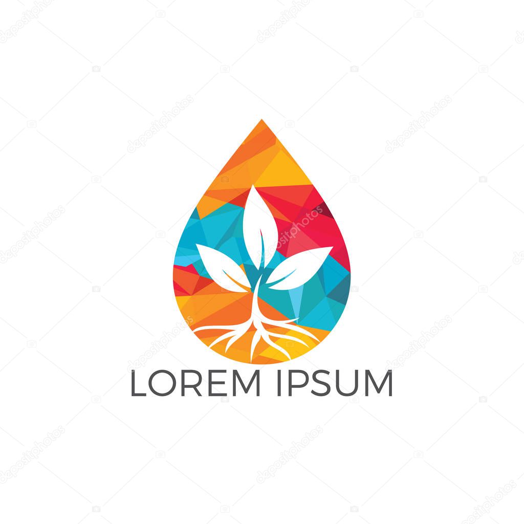 Water drop with tree icon vector logo design. Logo of energy. Renewable green energy logo design template. Nature tech sign.