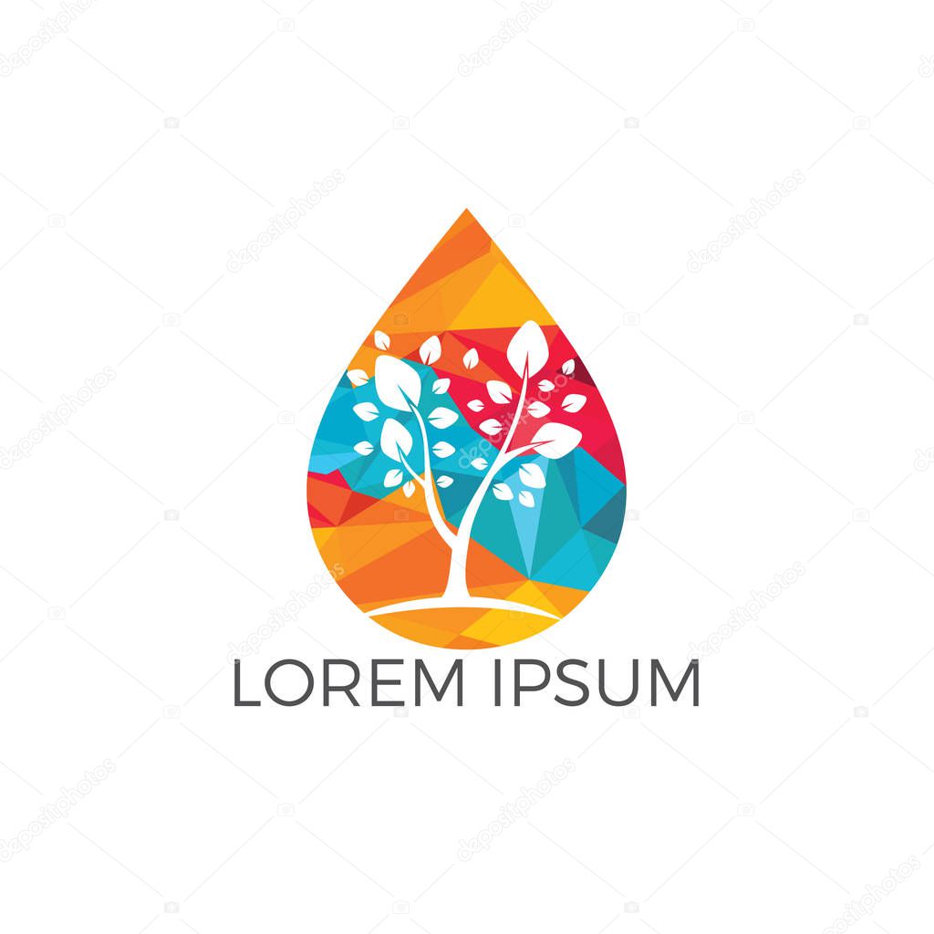 Water drop with tree icon vector logo design. Logo of energy. Renewable green energy logo design template. Nature tech sign.