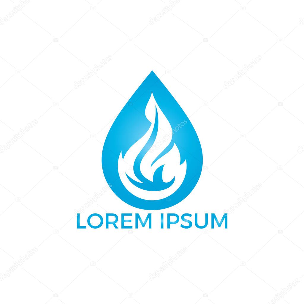Water drop and fire logo design. Water drop restoration from burning logo design.