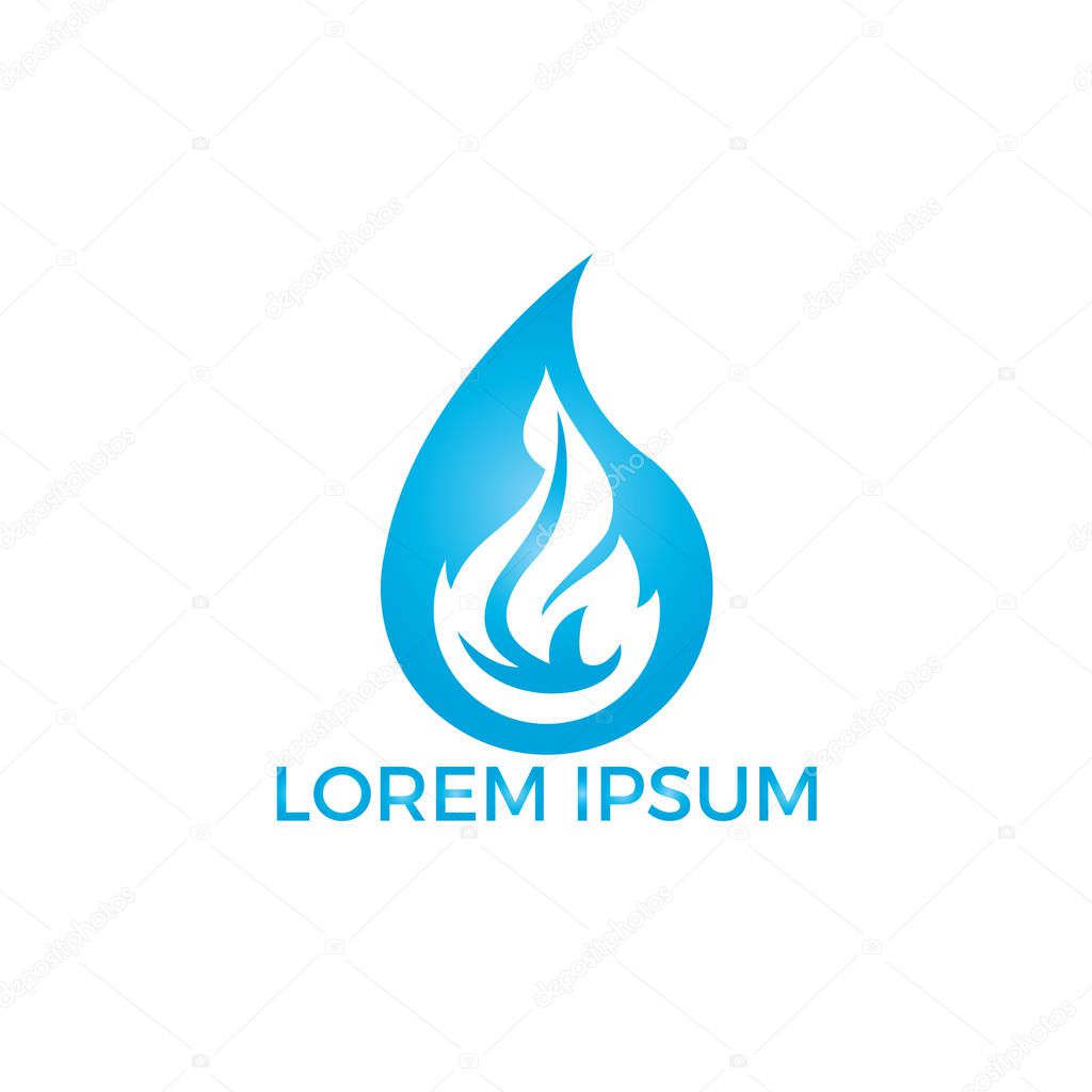 Water drop and fire logo design. Water drop restoration from burning logo design.