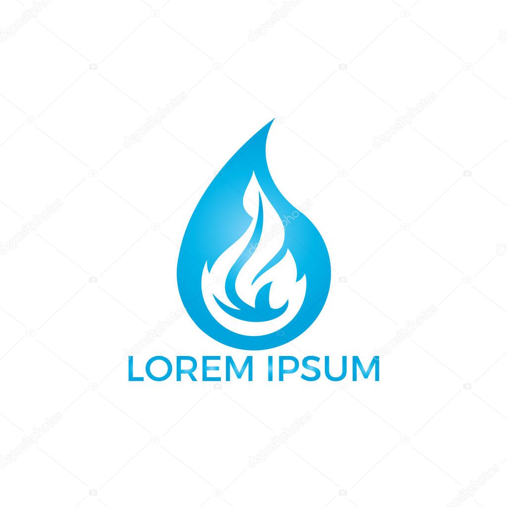 Water drop and fire logo design. Water drop restoration from burning logo design.