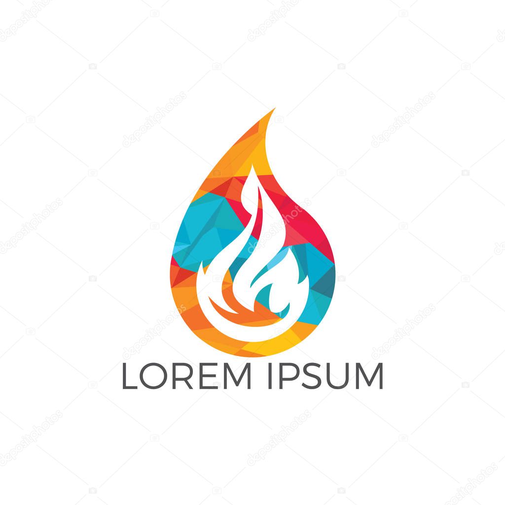 Water drop and fire logo design. Water drop restoration from burning logo design.