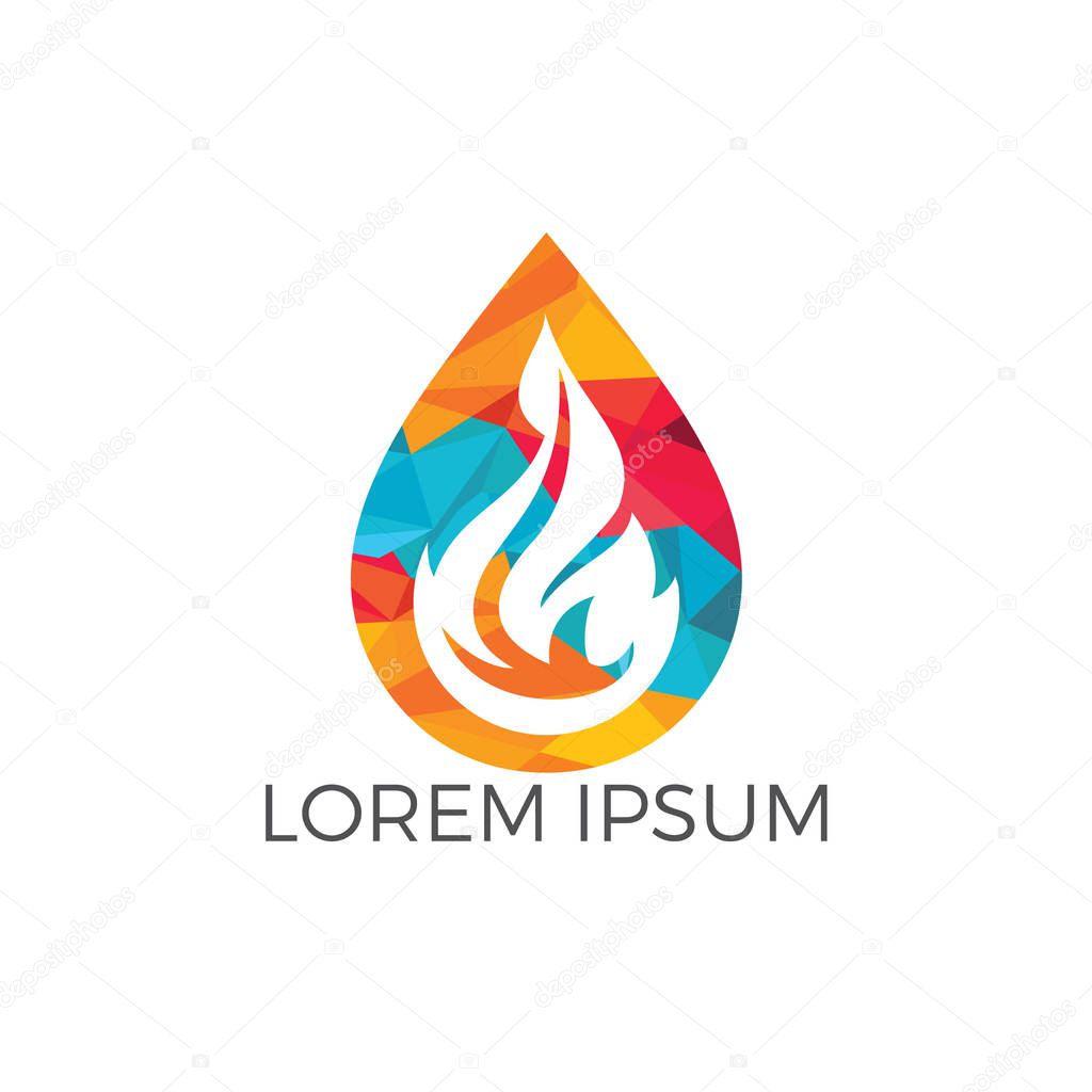 Water drop and fire logo design. Water drop restoration from burning logo design.