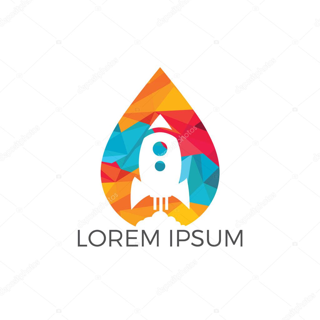 Water drop with a rocket vector design. Airplane and aqua symbol or icon. Unique water and oil logotype design template.