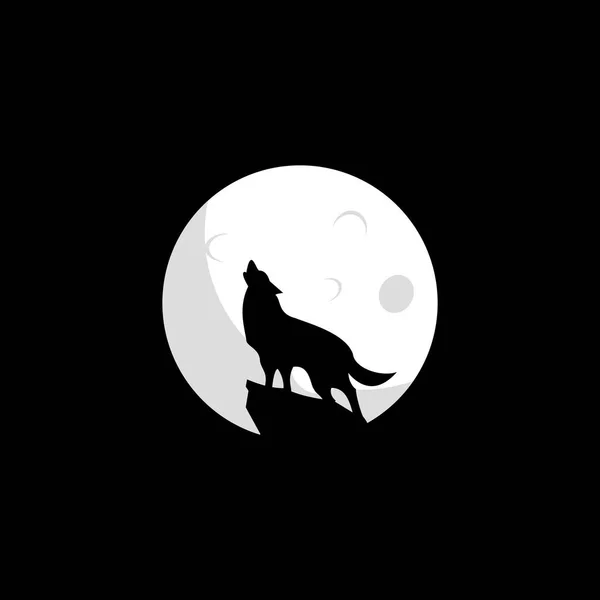 Дизайн Логотипа Wolf Moon Плоская Векторная Иллюстрация Значка Волка Логотипа — стоковый вектор