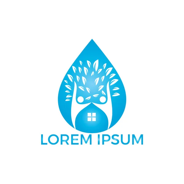 People home and water drop logo design. Human house water logo design template.