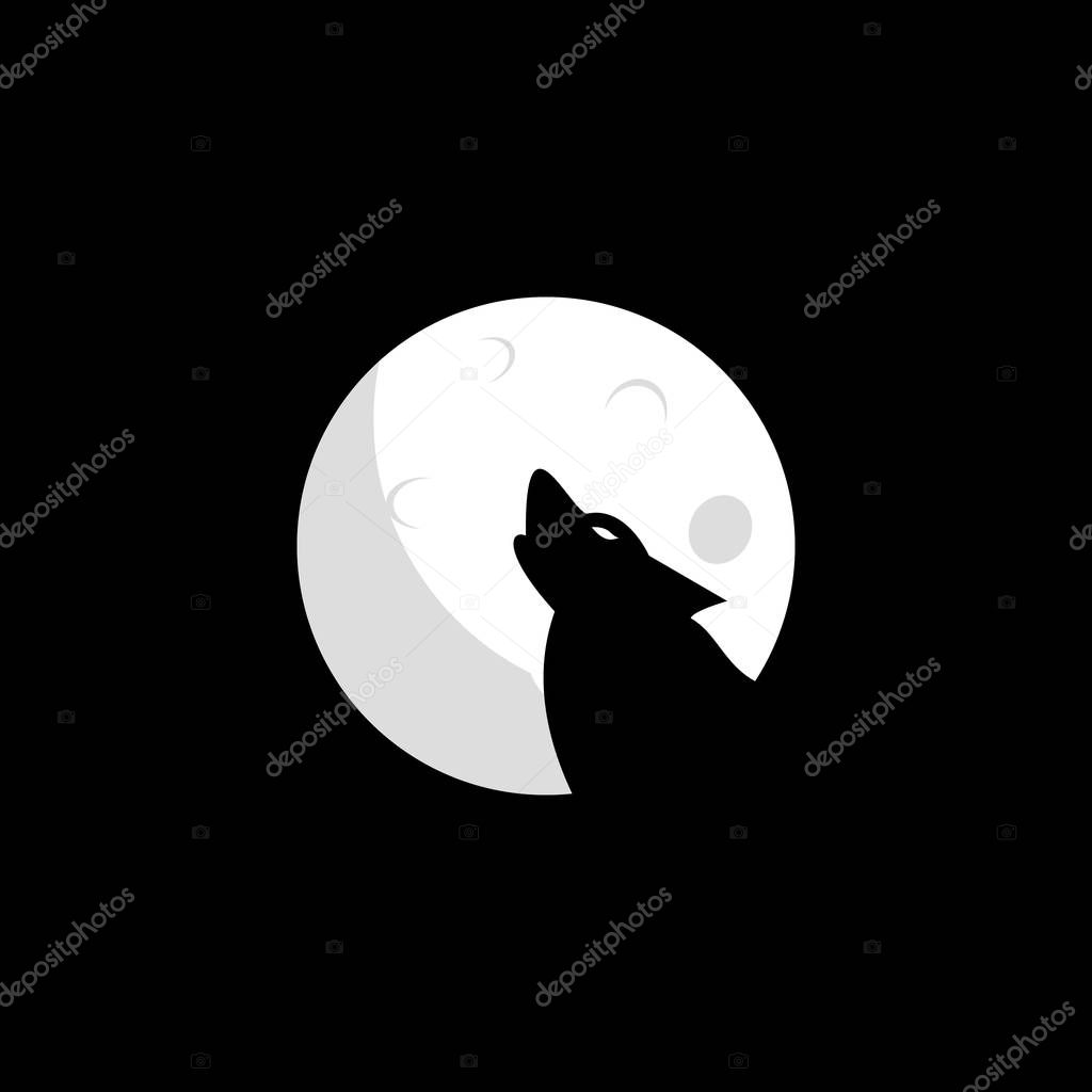 Wolf moon logo design. Wolf icon flat vector illustration for logo.