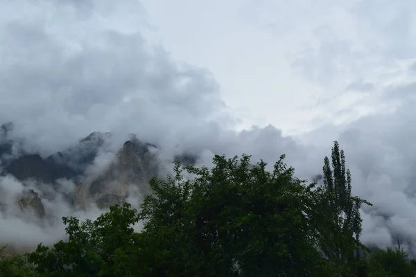 雲と山の森林風景 山脈の自然風景 山層の風景 — ストック写真