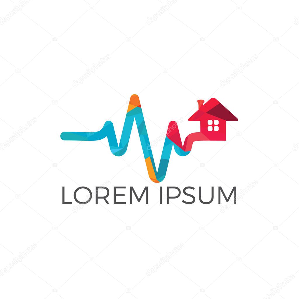 Home care and Pulse Heart Logo Vector. Health Home logo designs concept, Medical Place logo template, Pulse logo design.