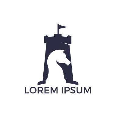 Fort satranç vektör logo tasarım kavramı. Satranç Şövalyeleri ve kale kule logosu tasarımı.
