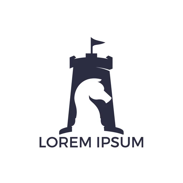 Fort satranç vektör logo tasarım kavramı. Satranç Şövalyeleri ve kale kule logosu tasarımı.
