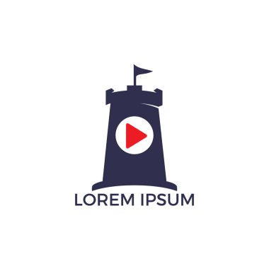 Düğme oyun vektör ve logo birlikte kale. Kayıt ve kule simge veya simge. Benzersiz yardım ve kale logo tasarım şablonu.
