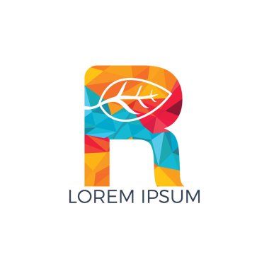 Yaprak logo şablon vektörü ile R harfi. Yeşil ilk R logo tasarım konsepti.