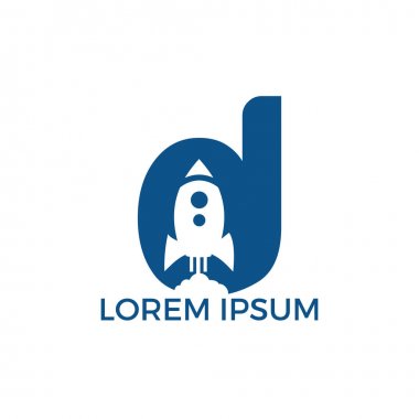 D Harfi Roket Logo Tasarımı. Içinde Roket Fırlatma ile Mektup D Logosu.