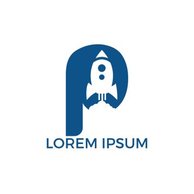 Mektup P Roket Logo Tasarımı. Içinde Roket Fırlatma ile Mektup P Logosu.