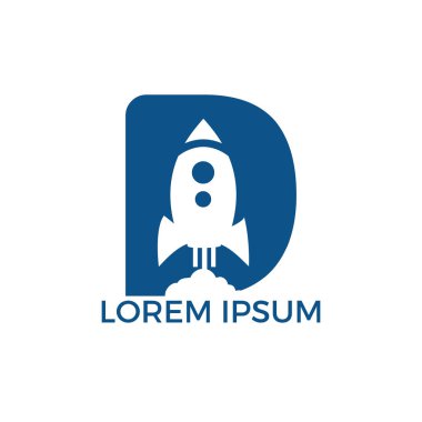 D Harfi Roket Logo Tasarımı. Içinde Roket Fırlatma ile Mektup D Logosu.