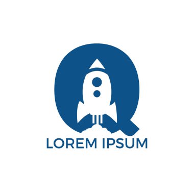 Mektup Q Roket Logo Tasarımı. Içinde Roket Fırlatma ile Mektup Q Logosu.
