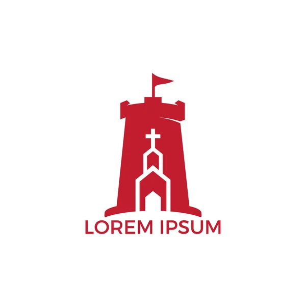 Church Fort Logo Tasarım Kilise Kalesi Logo Tasarım Şablonu — Stok Vektör