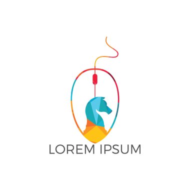 Fare ve satranç simgesi logo tasarımı. Pazarlama stratejisi grafik tasarım kavramı anahat nesnesi.