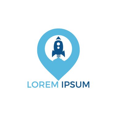 Roket ve harita işaretçisi logo tasarımı. Roket ve Gps bulucu simgesi veya simgesi.