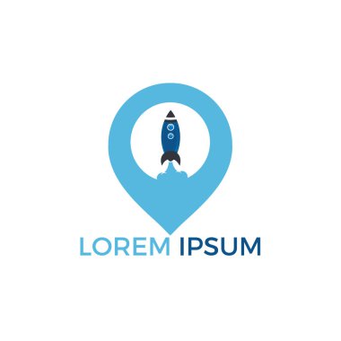 Roket ve harita işaretçisi logo tasarımı. Roket ve Gps bulucu simgesi veya simgesi.