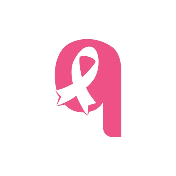 Letter Pink Ribbon Vector Logo Design Breast Cancer Awareness Symbol — Stock Vector