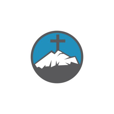 Dağ logosu dizaynında Baptist haçı. Dağın tepesinden geç..
