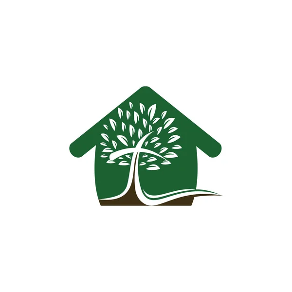 Abstrato Casa Árvore Religiosa Cruz Símbolo Ícone Vetor Design — Vetor de Stock